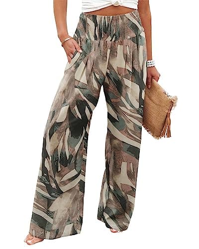 Elastic High Waisted Palazzo Pants with Pocket for Women