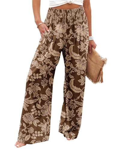 Elastic High Waisted Palazzo Pants with Pocket for Women