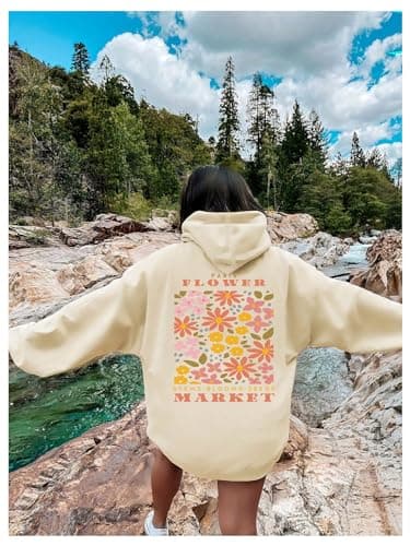 Women's Floral Print Hoodie Sweatshirt with Pocket