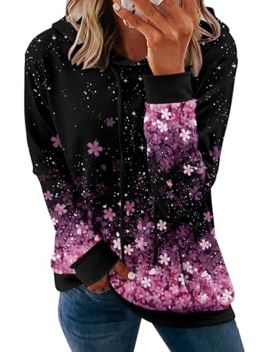 Women's Casual Tie Dye & Floral Print Hoodie Sweatshirt