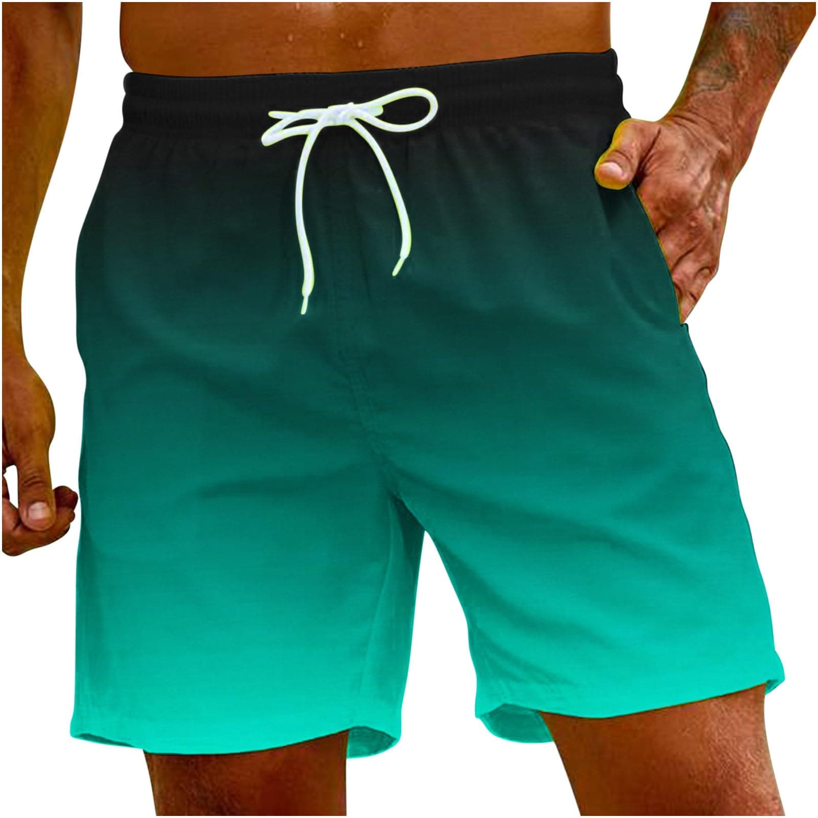 Sunaei Gradient Men's Stretch Jogger Shorts for Summer Beach Wear