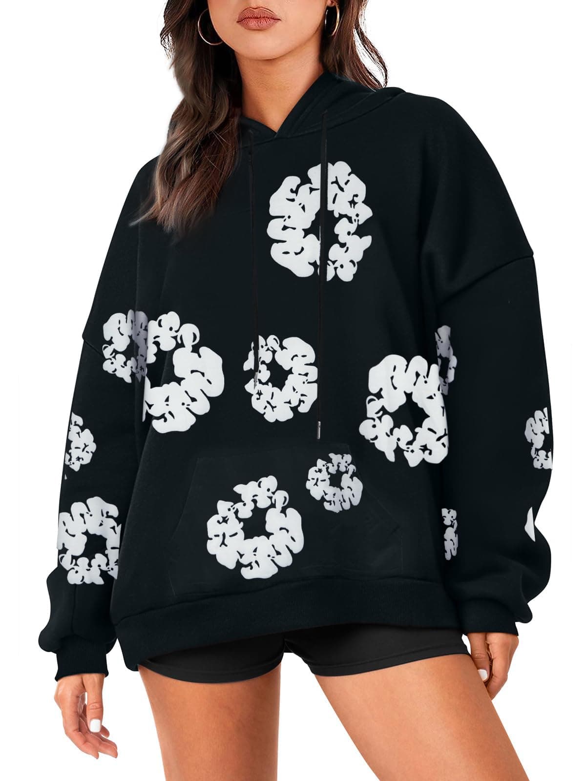 Women's Vintage Floral Hoodie with Puff Print