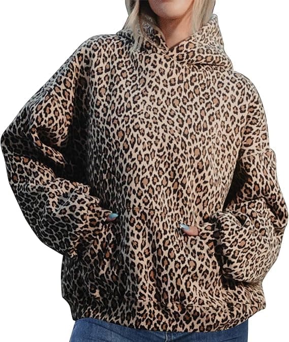 Leopard Print Hoodies Oversized Camo Cheetah Pullover for Women