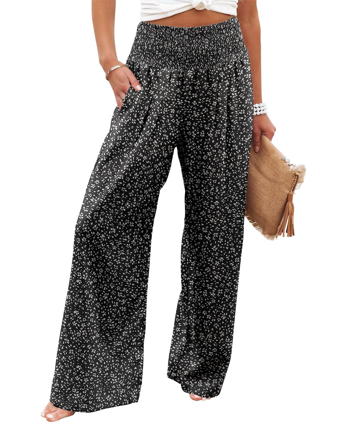 Angerella Floral Black Wide Leg Pants for Women